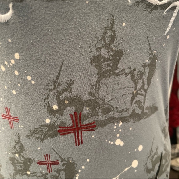 VTG Rebel Spirit A Royal Way Of Life Dress Top Unicorns Knights Crosses Womens L - Picture 10 of 15